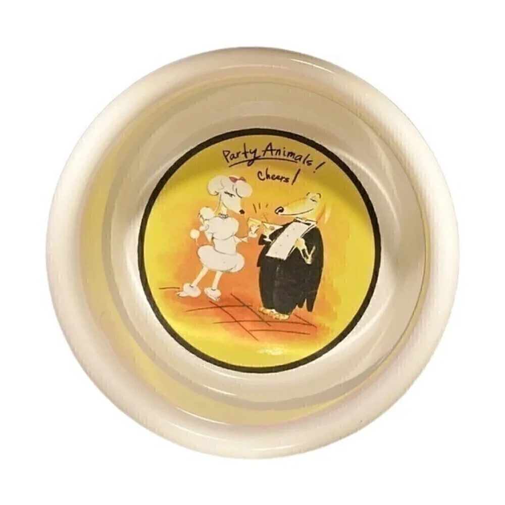 Tracy Flickinger Dog Food Bowl PARTY ANIMALS! CHEERS! Certif Int'l PARTY POOCH!